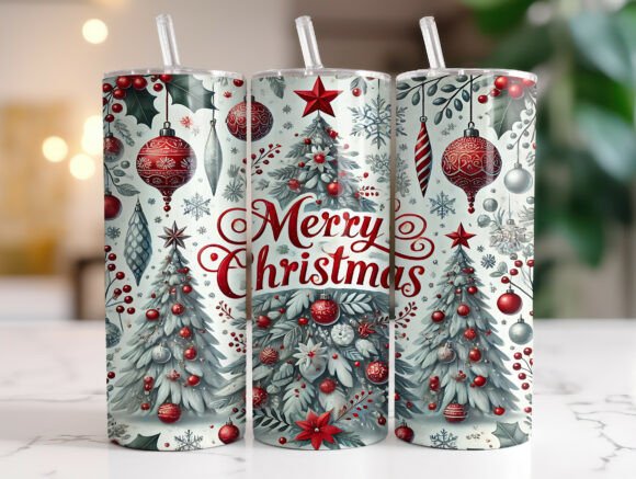 20oz Merry Christmas Tumbler Wrap PNG: Graphics & Tumbler Wraps