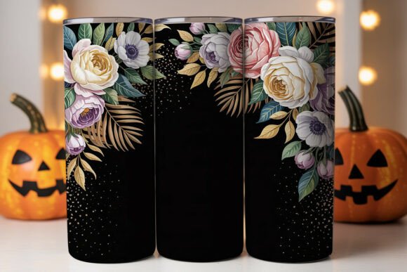 Black Glitter Floral Tumbler Wrap Graphics