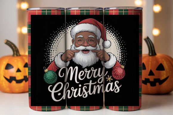 Black Santa Plaid Christmas 20oz Tumbler Graphics Tumbler Wraps
