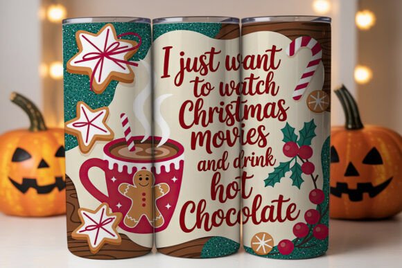 Christmas Movie Hot Chocolate Tumbler Graphics and Tumbler Wraps