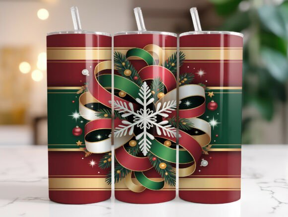 Christmas Ribbon and Star Graphics for Tumbler Wraps