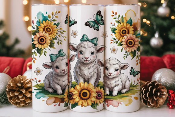 Cute Lambs Sunflowers Tumbler Wraps Graphics Review