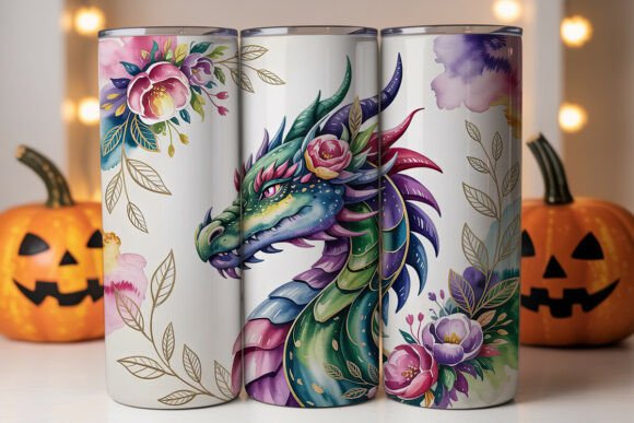 Floral Dragon 20oz Tumbler Wrap Graphics for Tumbler Wraps