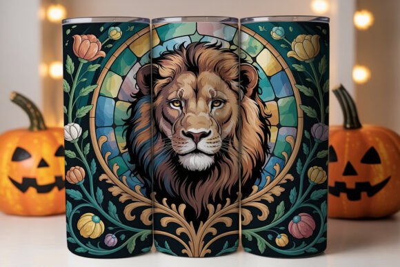 Majestic Lion Stained Glass Graphics & Tumbler Wraps