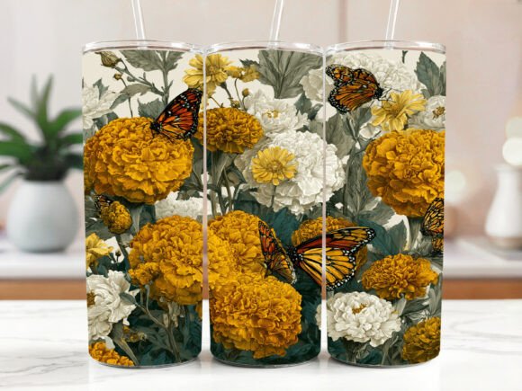 Marigold Floral Seamless Tumbler Graphics for Branding