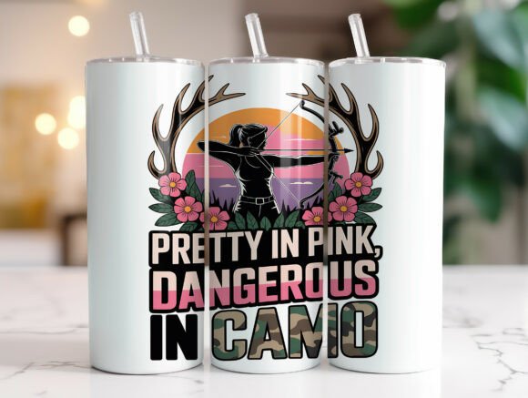 Pink Camo Hunting Girl 20oz Tumbler Wrap Graphics