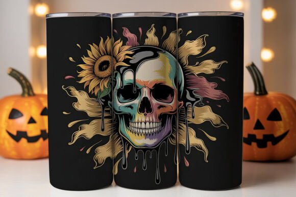 Sunflower Skull Tumbler Wrap Graphics for Bold Blog Design