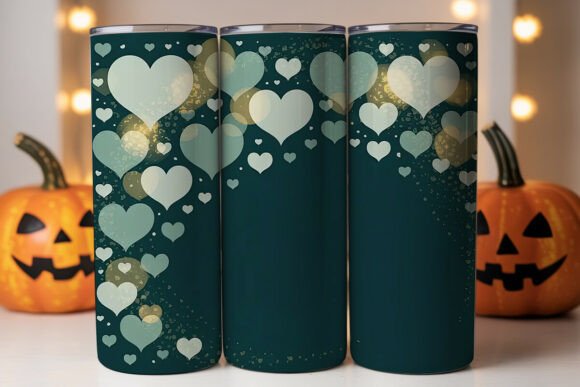 Teal Bokeh Hearts Tumbler Wrap: Graphics & Wraps