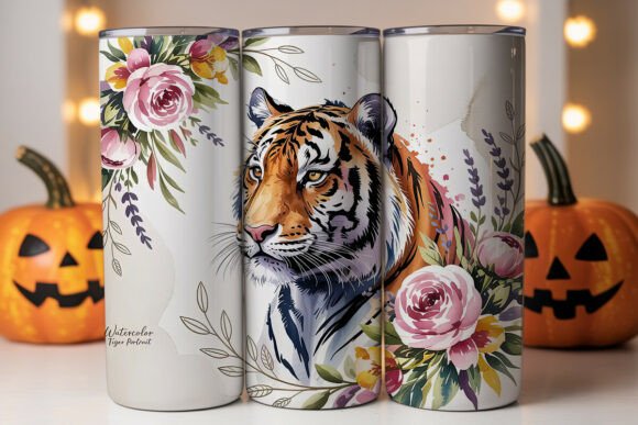 Tiger Floral Watercolor 20oz Tumbler