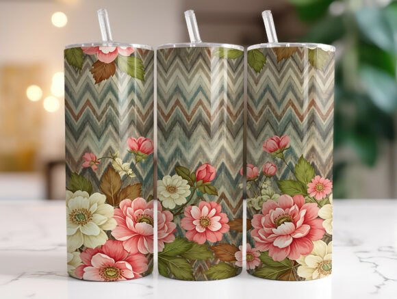 Vintage Floral Chevron Tumbler Wrap Graphics for Brand Identity